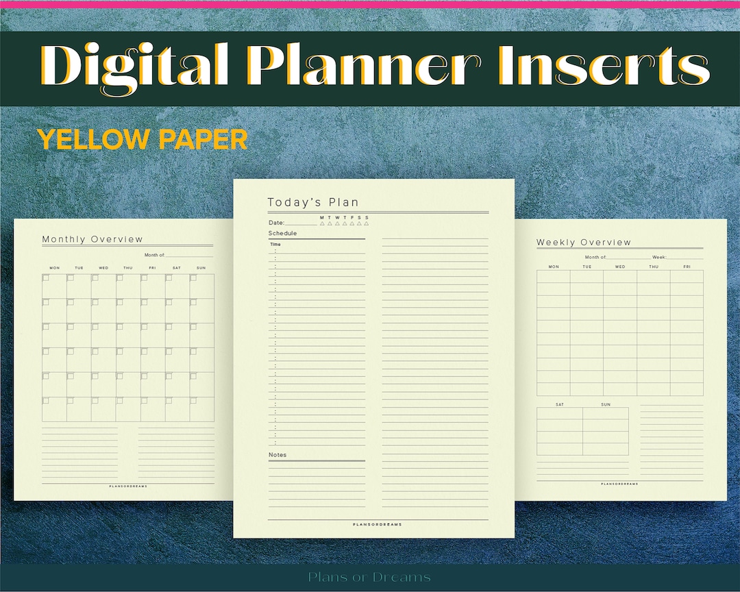 Goodnotes Yellow Paper INSERTS, Basic Planner, Undated Planner Inserts