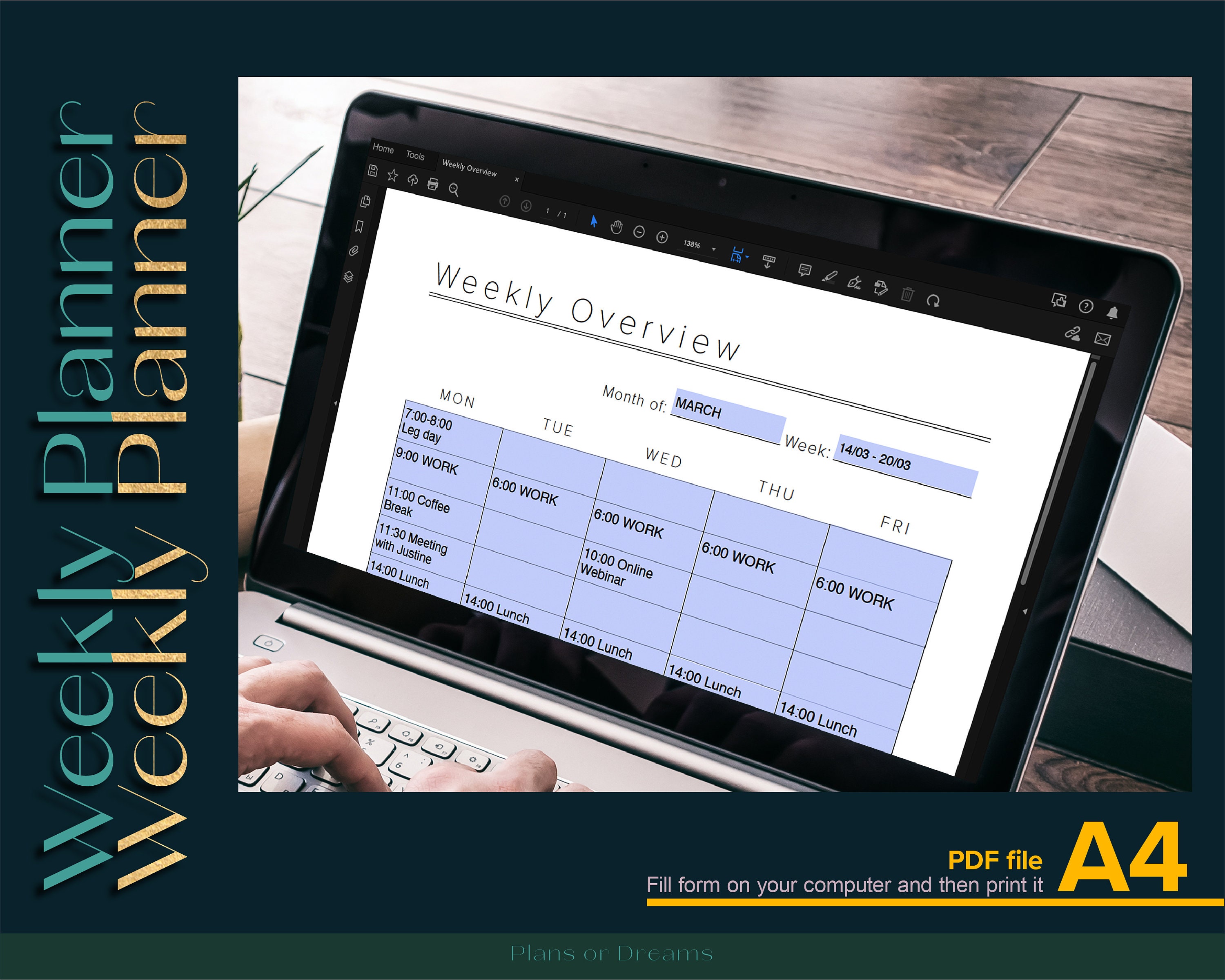 A4 Weekly Planner Printable, Weekly Overview, Schedule Planner, Goal ...