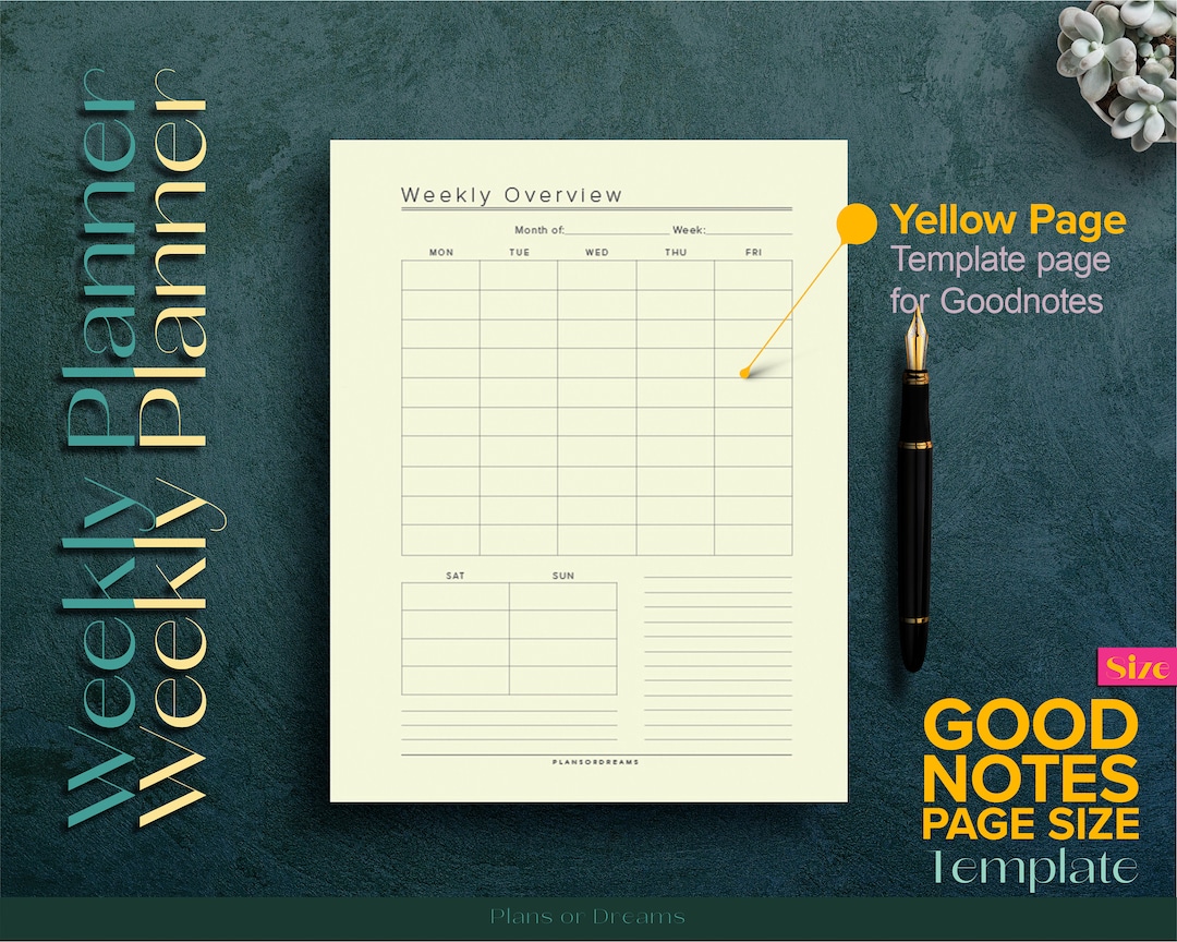 Goodnotes Yellow Page Weekly Planner Weekly Overview for Goodnotes