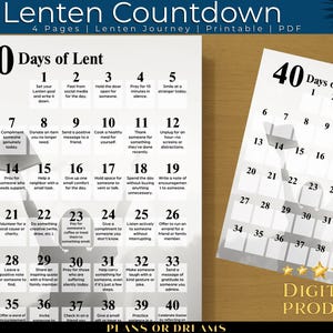 Lent Calendar 2025: 40 Days Lenten Challenge Countdown | Printable Christian Resources | Catholic Easter Preparation Activities Bible Study