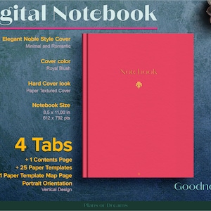 Digital Notebook with Tabs, Hyperlinked Digital Notebook, 25 Paper Templates, Goodnotes Notebook, Subject notebook, Goodnote notebook