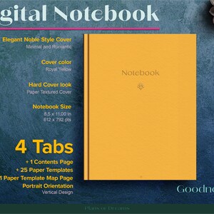 Digital Notebook with Tabs, Hyperlinked Digital Notebook, 25 Paper Templates, Goodnotes Notebook, Subject notebook, Goodnote notebook