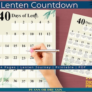 2025 Lent Calendar | 40 Days Lenten Countdown To do Prayer Tracker | Printable Christian Planner & Bible Study | Catholic Easter Preparation