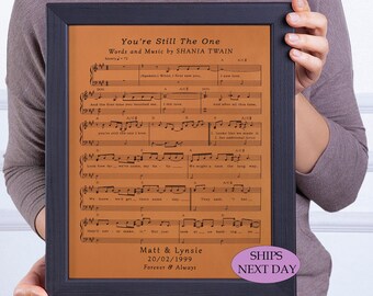 Framed Song Lyrics Personalized Gift Our Song Plaque Valentines Gift For Boyfriend Record With Song Lyrics Leather Sheet Music Notes LWA