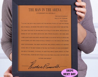 The Man In The Arena Sign: Theodore Roosevelt Quote, Framed Leather Art
