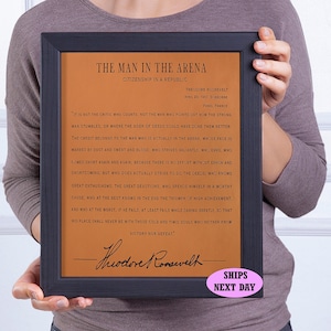 The Man In The Arena Sign: Theodore Roosevelt Quote, Framed Leather Art