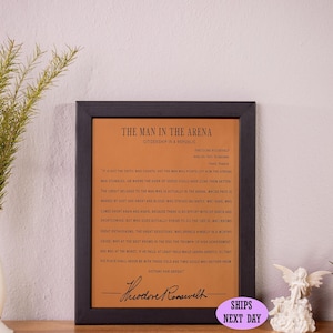 The Man in the Arena Leather Sign: Theodore Roosevelt Quote, Inspirational Office Decor