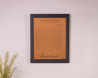 Laser Engraved Leather &#39;Man in the Arena&#39; Sign: Theodore Roosevelt Quote