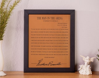 The Man In The Arena Sign: Theodore Roosevelt Quote, Framed Leather Art