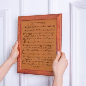 Framed Song Lyrics Personalized Gift Our Song Plaque Valentines Gift For Boyfriend Record With Song Lyrics Leather Sheet Music Notes LWA