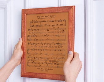 Framed Leather Sheet Music, Personalized Song Lyrics, Anniversary Gift