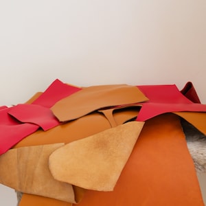 Vegetable-Tanned Calf Leather Scraps: Assorted Colors & Sizes for DIY Crafts