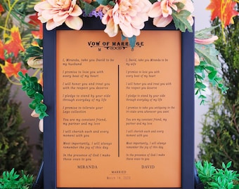 Embroidered Leather Wedding Vows Sign | Anniversary Gift