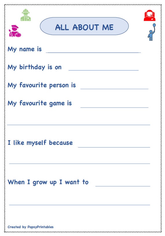 All about me kids worksheet
