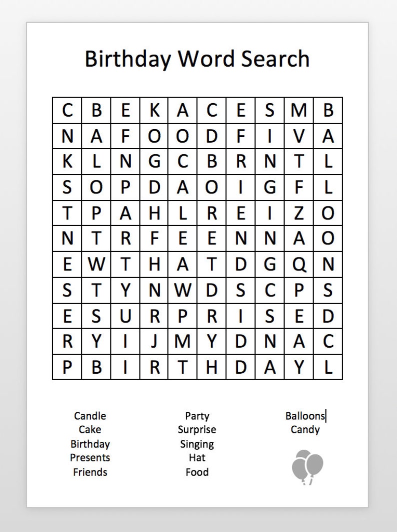 Birthday Word Search Etsy Birthday word search etsy