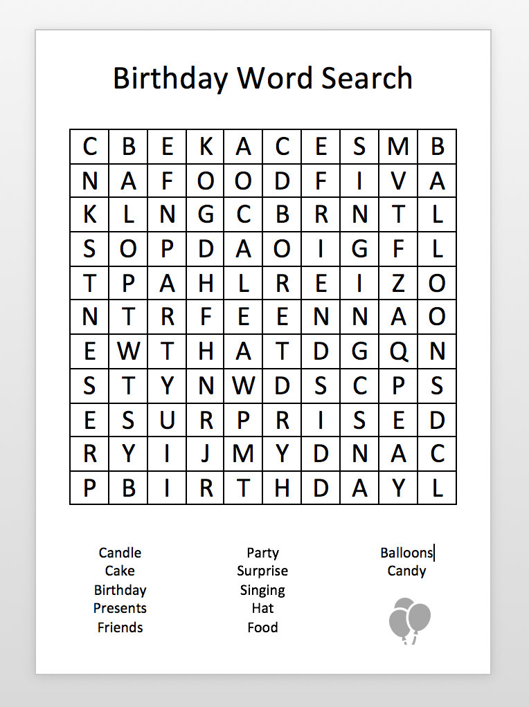 Birthday Word Search Etsy