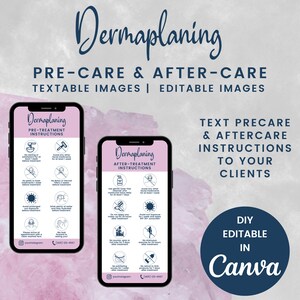 Dermaplaning Precare and Aftercare Cards, Editable Aftercare Instructions, Digital Phone Cards for Estheticians, SKU DPDT1E
