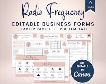 Radio Frequency Business Forms including Intake and Consent, Editable RF Skin Tightening Precare and Aftercare for Estheticians, SKU RFSP1