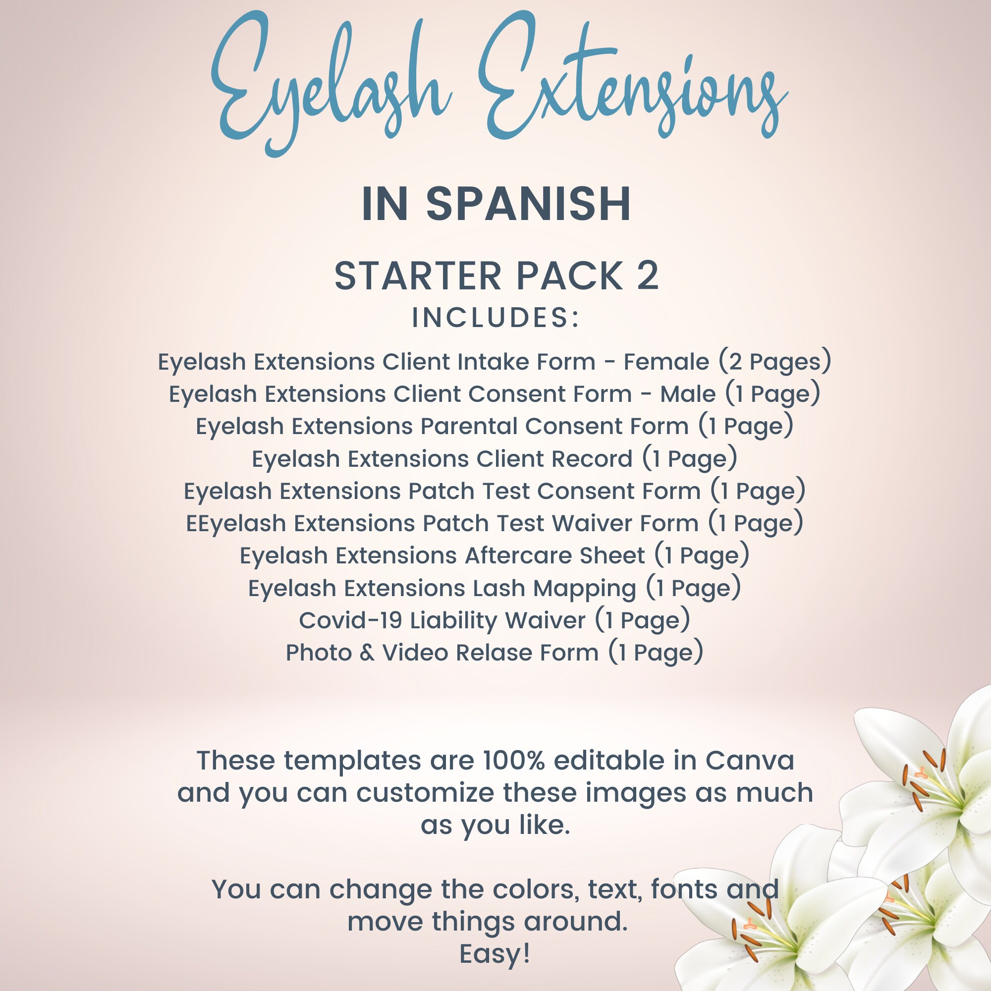 SPANISH Eyelash Extension Business Forms, Editable Lash Artist Consent