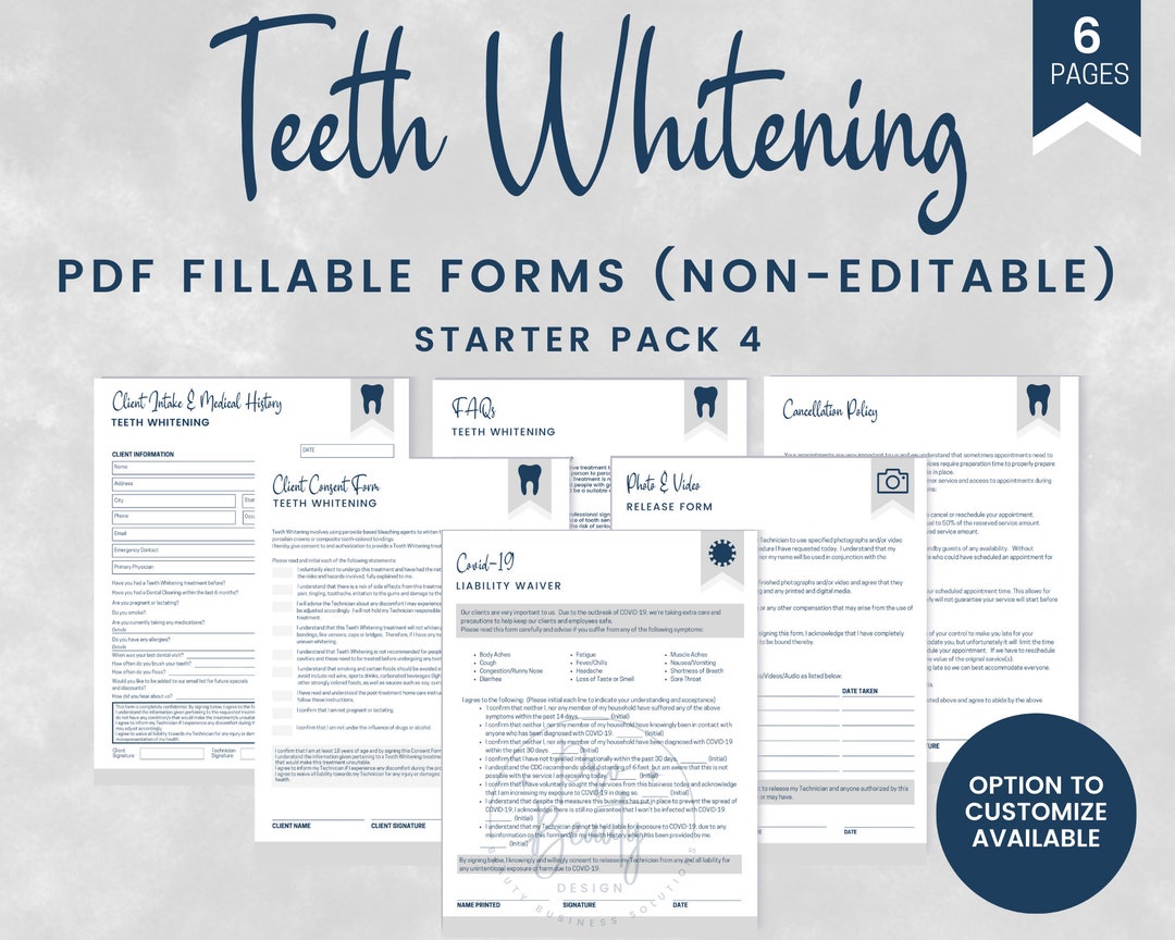 Teeth Whitening Fillable Business Forms Clickable Pdfs Tooth Etsy