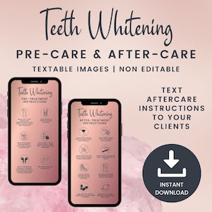 Cartes textuelles de blanchiment des dents avant et après les soins, cartes numériques de blanchiment des dents pour esthéticienne, téléchargement immédiat JPG, SKU TWDT1
