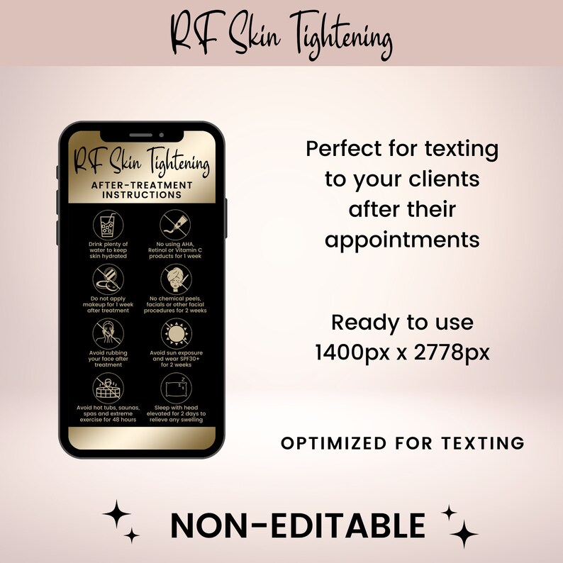 RF Skin Tightening Precare and Aftercare Instructions, Textable Digital Radio Frequency Cards