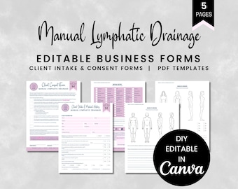 Manual Lymphatic Drainage Client Intake and Consent Forms, Editable MLD Massage Business Forms, Lymphatic Massage Therapy, SKU MLDCIC1