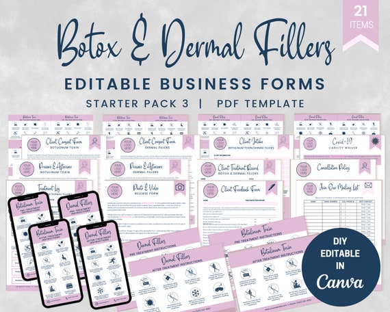 Botulinum Toxin and Dermal Filler Business Forms, Botox Client Consent Forms for Aestheticians, Injectable Med Spa Forms, SKU BFSP3