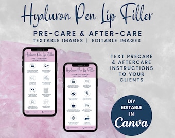 Digital Hyaluronic Acid Pen Lip Filler Precare and Aftercare, Textable HA Filler Images, Editable Aftercare Phone Cards, SKU HPLFDT1E