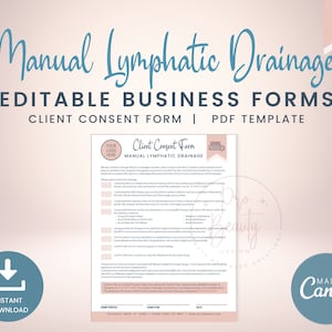 Manual Lymphatic Drainage Consent Form, Editable MLD Massage Business Forms, Lymphatic Massage Therapy, SKU MLDC1