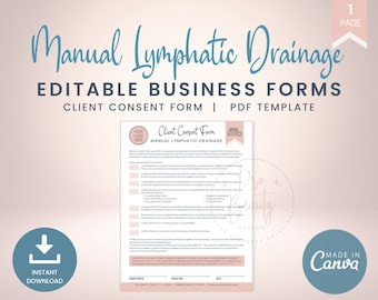 Manual Lymphatic Drainage Consent Form, Editable MLD Massage Business Forms, Lymphatic Massage Therapy, SKU MLDC1