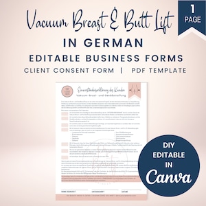 Deutsche Vakuum-Brust- und Butt-Lift-Einverständniserklärung & Haftungsverzicht, bearbeitbare BBL-Schröpfvorlage, Vakuumtherapie-Business Form, SKU GUBBLC