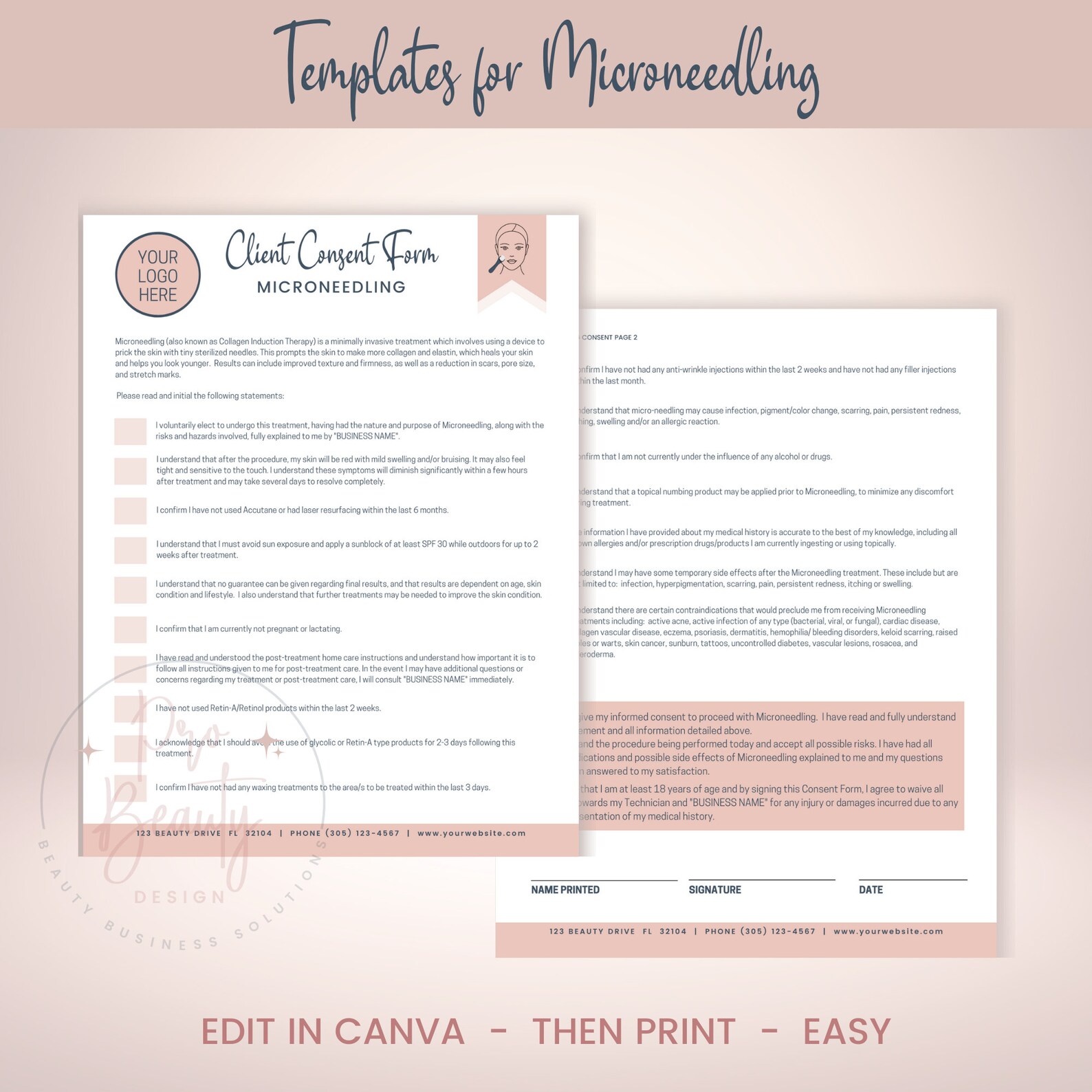 Editable Microneedling Client Consent Forms, Business Forms for ...