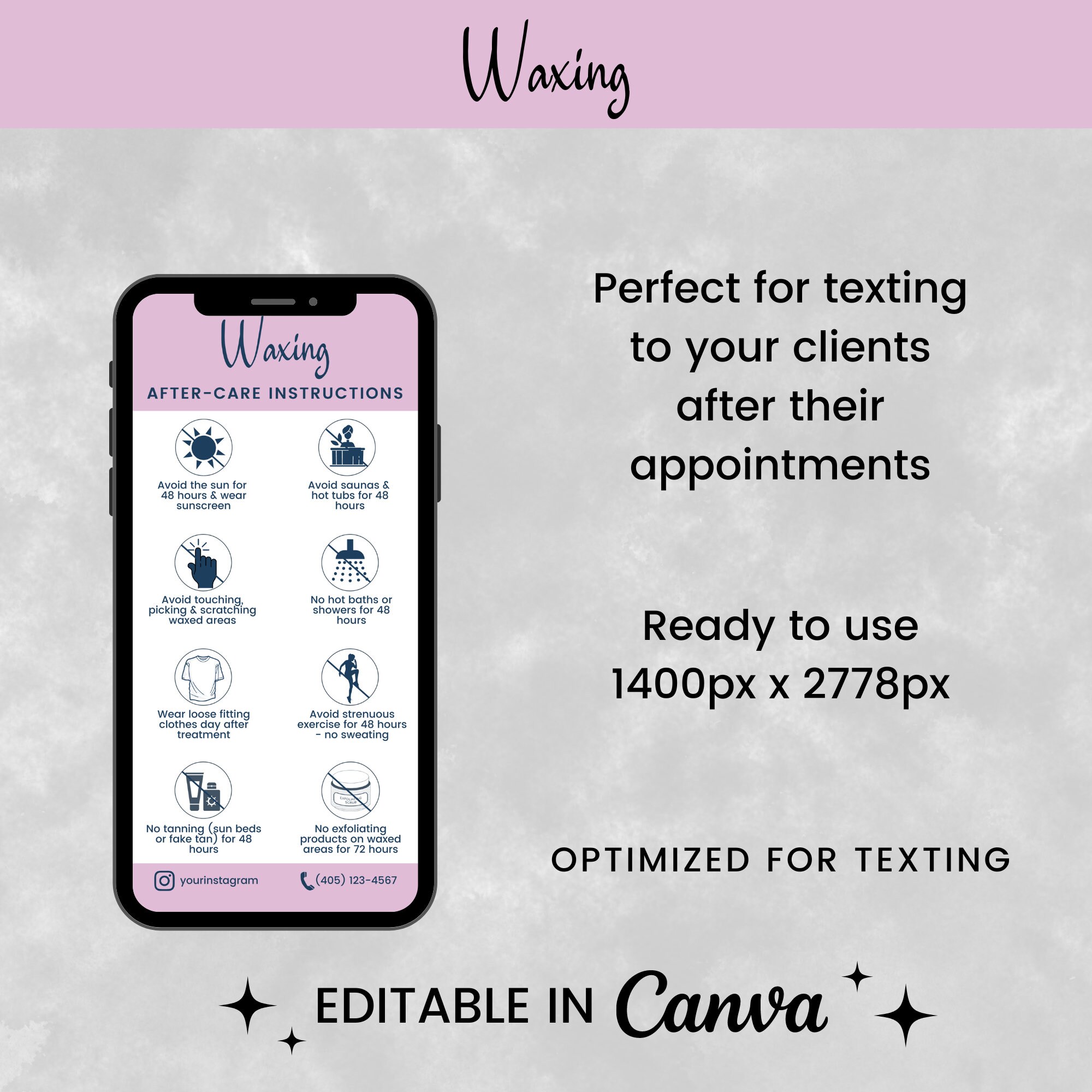 Editable Waxing Precare & Aftercare Phone Cards Textable - Etsy
