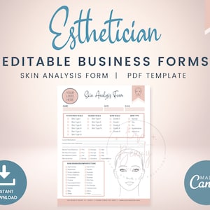 Editable Skin Analysis Form Template for Estheticians, Printable Skin Care Forms, Beauty Salon Templates, Facial Treatment, Canva SKU SAF1