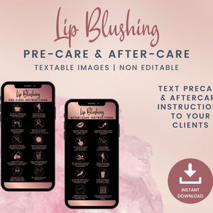 Digitale Lip Blushing Precare en Aftercare Instructies, Textable Lip Blush Aftercare Cards, PMU Lip Tattoo, Lip Tint Care Card, SKU LBDT1