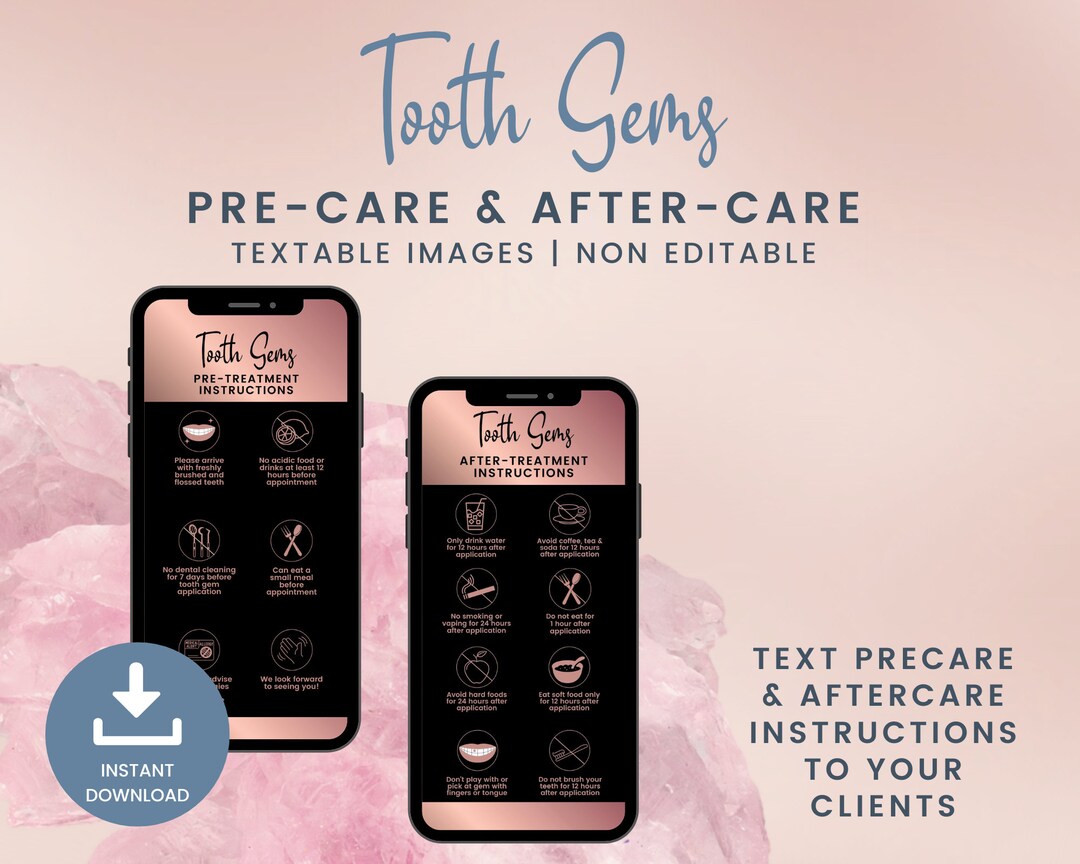 Digital Tooth Gem Precare and Aftercare Cards, Textable Tooth Gems ...