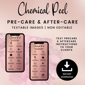 Textable Chemical Peel Precare and Aftercare Cards, Digital Aftercare Instructions, PNG Images for Estheticians, Facial Peel Card, SKU CPDT2
