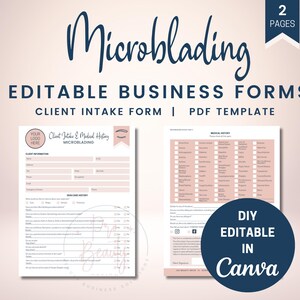 Editable Microblading Client Intake Form, Permanent Makeup Forms for Estheticians, PMU Medical History and Liability Waiver Forms, SKU MBCI1