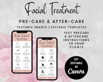 Digital Facial Treatment Precare and Aftercare Cards, Textable Facial Treatment Cards for Estheticians, Digital Phone Cards, SKU FTDTE