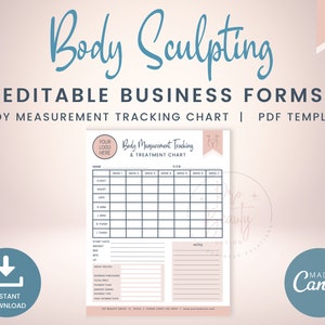 Body Measurement Tracking Chart Template for Estheticians, Editable Body Measurement Tracker, Printable Body Contouring Forms, SKU BSBMC1
