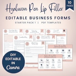 Hyaluron Pen Lip Filler Business Forms, Lip Filler Injection Forms, Hyaluronic Pen Filler Forms, Client Intake and Consent, SKU HPLSP1