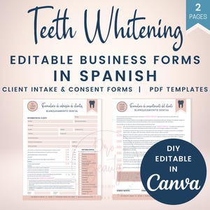 SPANISH Teeth Whitening Client Intake Form and Informed Consent, Tooth Whitening Waiver Form, Business Forms for Estheticians, SKU STWCIC1