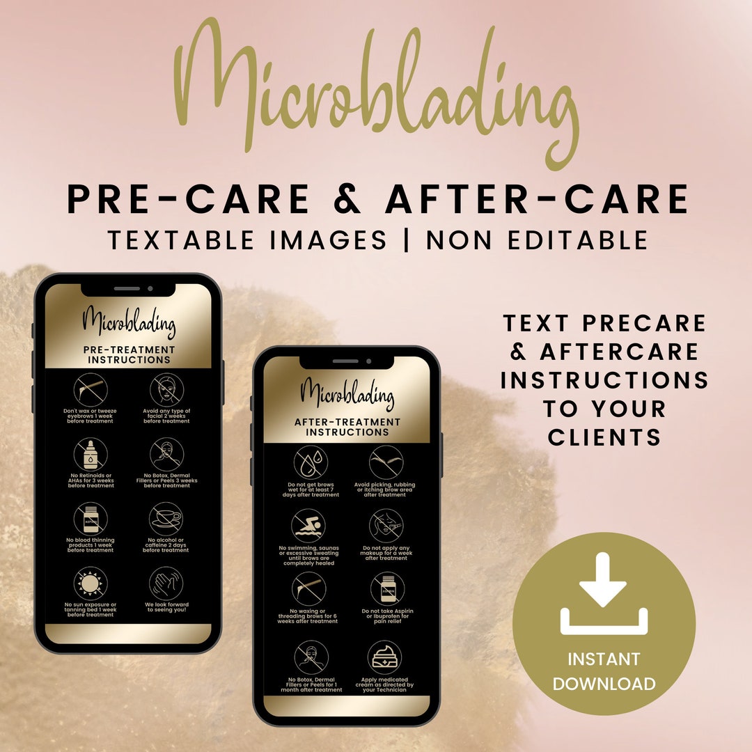 Microblading Precare and Aftercare, Textable Digital Microblading Cards