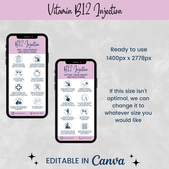 Textable Vitamin B12 Injection Precare and Aftercare Instructions,  Injectables Aftercare, Medi Spa Nurse Injector Cards, SKU B12DTE - Etsy