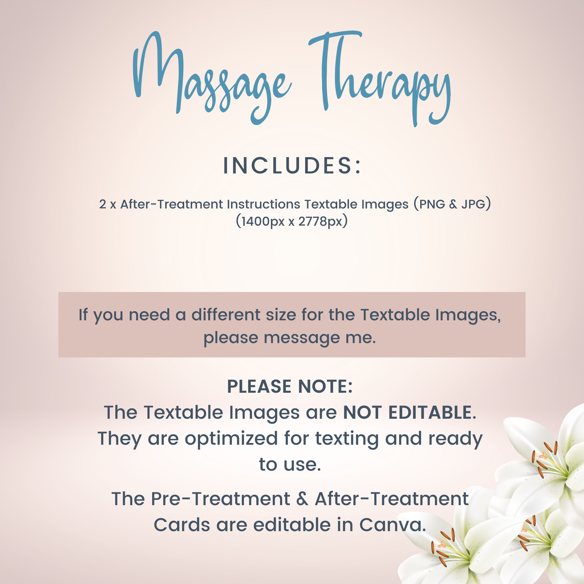 Textable Massage Therapy Aftercare Card, Digital Massage Therapy Cards