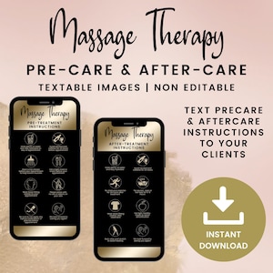 Tarjeta de cuidados posteriores a la terapia de masajes en formato de texto, tarjetas digitales previas al tratamiento de terapia de masajes para esteticistas, tarjeta de cuidados posteriores al masaje, SKU MDT5