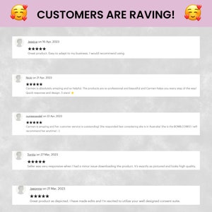 K&ouml;nnte beinhalten: Ein Screenshot einer Website mit Kundenbewertungen. Die Bewertungen sind positiv und heben die Qualit&auml;t der Produkte und den exzellenten Kundenservice hervor. Die Bewertungen stammen von Kunden namens Jessica, Nicki, nuniesosodef, Tonita und Jaeonna.
