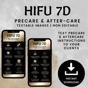 Textable HIFU 7D Precare and Aftercare Cards, Ultrasound Therapy for Skin Tightening, Non Surgical Facelift, Collagen Regrowth, SKU HIFU71