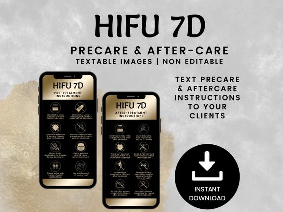 Textable HIFU 7D Precare and Aftercare Cards, Ultrasound Therapy for Skin Tightening, Non Surgical Facelift, Collagen Regrowth, SKU HIFU71